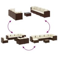 Градински лаундж комплект с възглавници кафяв 8 части полиратан