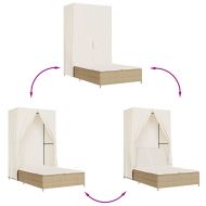 Двоен шезлонг с покрив и завеси бежов полиратан