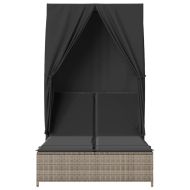 Двоен шезлонг с покрив и завеси сив полиратан