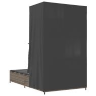 Двоен шезлонг с покрив и завеси сив полиратан