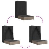 Двоен шезлонг с покрив и завеси сив полиратан