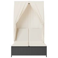 Двоен шезлонг с покрив и завеси черен полиратан