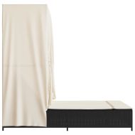 Двоен шезлонг с покрив и завеси черен полиратан