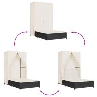 Двоен шезлонг с покрив и завеси черен полиратан