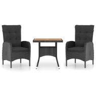 Градински трапезен комплект, 3 части, полиратан и акация, черен