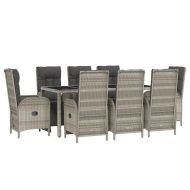 Градински трапезен комплект 9 части с възглавници сив полиратан