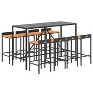 Градински бар комплект 9 части черен полиратан и акация масив