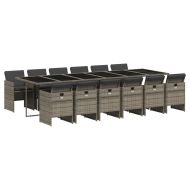 Градински комплект от 13 части с възглавници сив полиратан