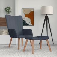 Релаксиращ стол с табуретка, тъмносив, кадифе