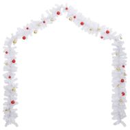 Коледен гирлянд, декориран с топки, бял, 5 м
