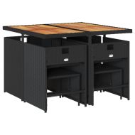 Градински трапезен комплект възглавници 9 части черен полиратан