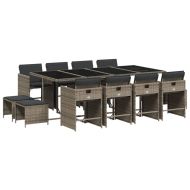 Градински комплект от 13 части с възглавници сив полиратан