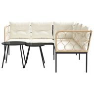 Градински диван с възглавници, черен, стомана и текстилен