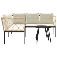 Градински диван с възглавници, черен, стомана и текстилен