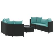 Градински комплект диван с възглавници 7 части черен полиратан