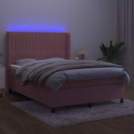 Боксспринг легло с матрак и LED, розово, 140x190 см, кадифе