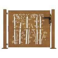Градинска порта 100x100 см, кортенова стомана, дизайн от бамбук