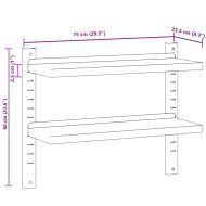Стенен рафт на 2 нива 75x23,5x60 см сребрист неръждаема стомана
