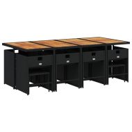 Градински трапезен комплект възглавници 9 части черен полиратан