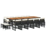 Градински комплект с възглавници 15 части полиратан черен