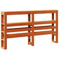 Горна табла с рафтове, восъчнокафява, 140 см, масивно дърво бор