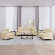 Комплект дивани 3 части с възглавници кремав текстил