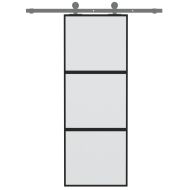 Плъзгаща се врата, черна, 76x205 см, закалено стъкло и алуминий