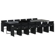 Външен трапезен комплект 13 части с възглавници черен полиратан
