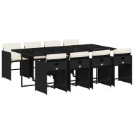 Градински трапезен комплект възглавници 9 части черен полиратан