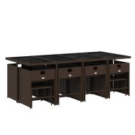 Външен трапезен комплект 13 части с възглавници кафяв полиратан