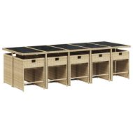 Градински комплект с възглавници, 11 части, бежов полиратан