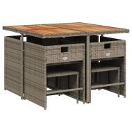 Градински трапезен комплект 9 части с възглавници сив полиратан