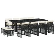 Външен трапезен комплект 13 части с възглавници черен полиратан