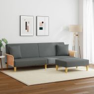 2-местно канапе с възглавници и табуретка, тъмносиво, кадифе