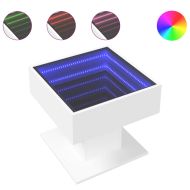 Маса за кафе с LED, бяла, 50x50x45 см, инженерно дърво