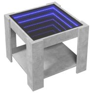 Маса за кафе с LED, бетонно сива, 53x53x45 см, инженерно дърво