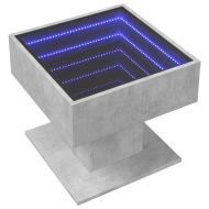 Маса за кафе с LED, бетонно сива, 50x50x45 см, инженерно дърво