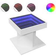 Маса за кафе с LED, бяла, 50x50x45 см, инженерно дърво