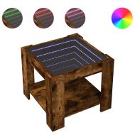 Маса за кафе с LED, опушен дъб, 53x53x45 см, инженерно дърво