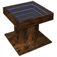 Маса за кафе с LED, опушен дъб, 50x50x45 см, инженерно дърво