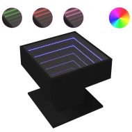 Маса за кафе с LED, черна, 50x50x45 см, инженерно дърво