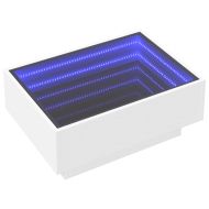 Маса за кафе с LED, бяла, 70x50x30 см, инженерно дърво