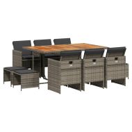 Градински комплект с възглавници 11 части сив полиратан