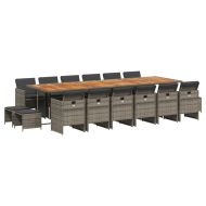 Градински комплект с възглавници 17 части полиратан сив