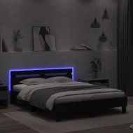 Рамка за легло с горна табла и LED, черна, 140x190 см