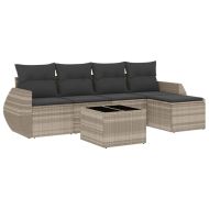 Градински комплект с възглавници, 6 части, светлосив полиратан