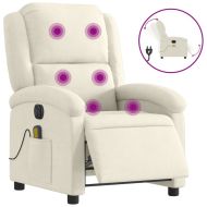 Електрически масажен реклайнер стол, кремав, кадифе