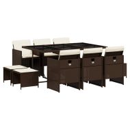 Градински комплект с възглавници 11 части кафяв полиратан