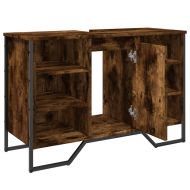 Шкаф за мивка за баня, опушен дъб, 91x35x60 см, инженерно дърво