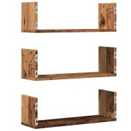 Стенни рафтове, 3 бр, старо дърво, 58x18x18 см, инженерно дърво